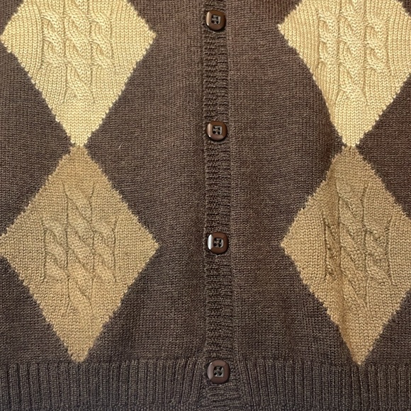 Perry Ellis classic mens Merino Wool cardigan sweater.  EUC.  Brown/tan. - Picture 4 of 4